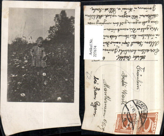 227674,Foto AK Scheibbs Mädchen m. Kleid Wiese Margeriten