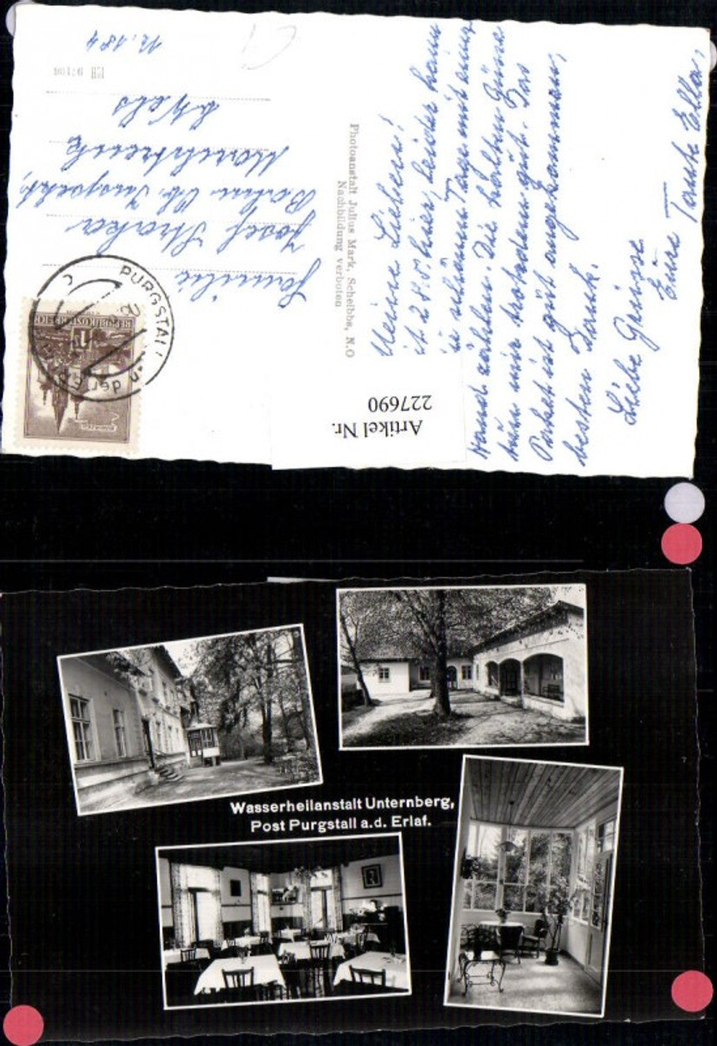 227690,Wasserheilanstalt Unternberg Post Purgstall a. d. Erlauf Erlaf Mehrbildkarte