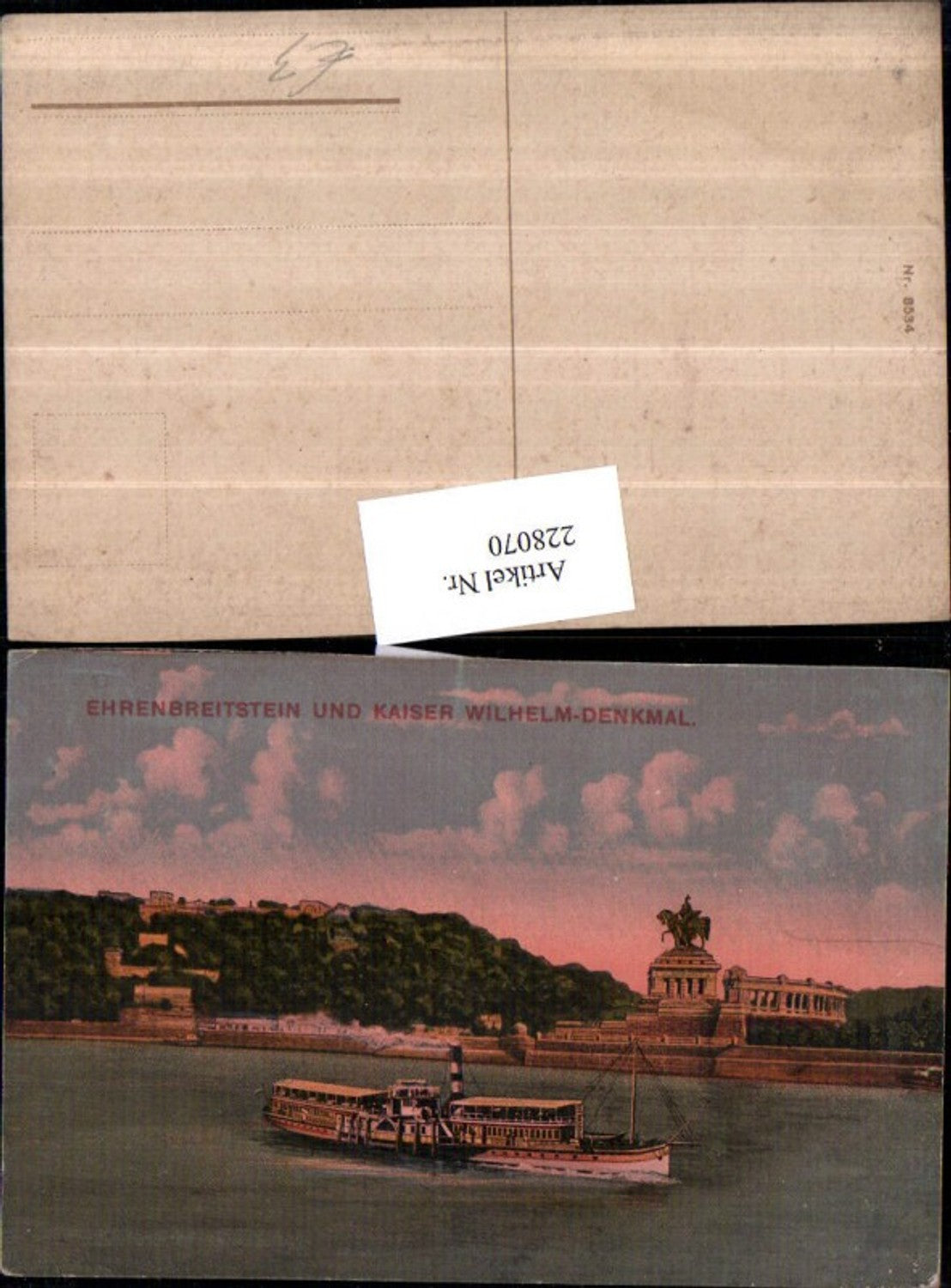 228070,Ehrenbreitstein u. Kaiser Wilhelm Denkmal i. Koblenz Dampfer Schiff
