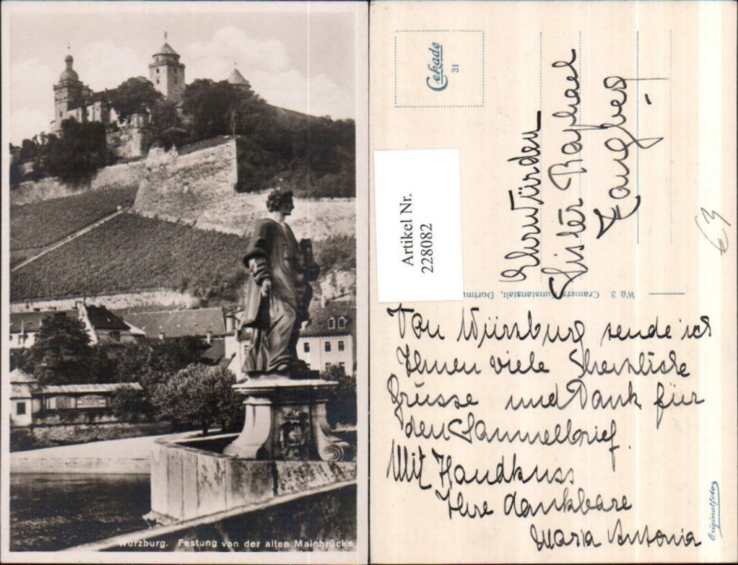 228082,Würzburg Festung v. d. Alten Mainbrücke Statue