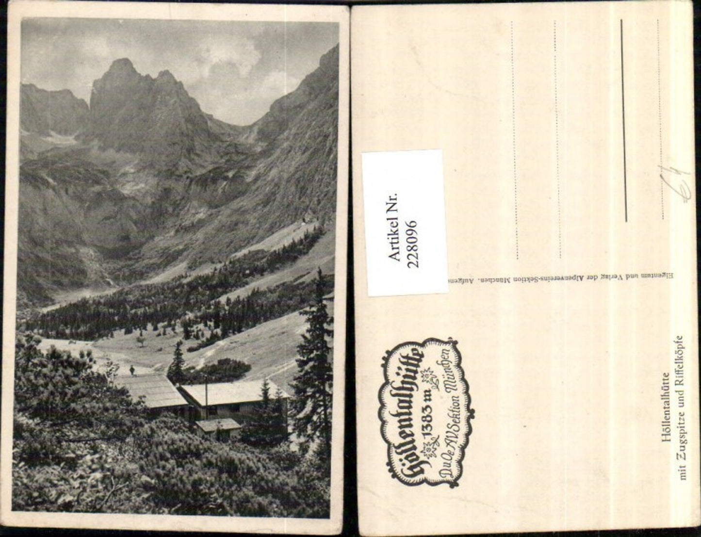 228096,Höllentalhütte m. Zugspitze u. Riffelköpfe b. Garmisch-Partenkirchen