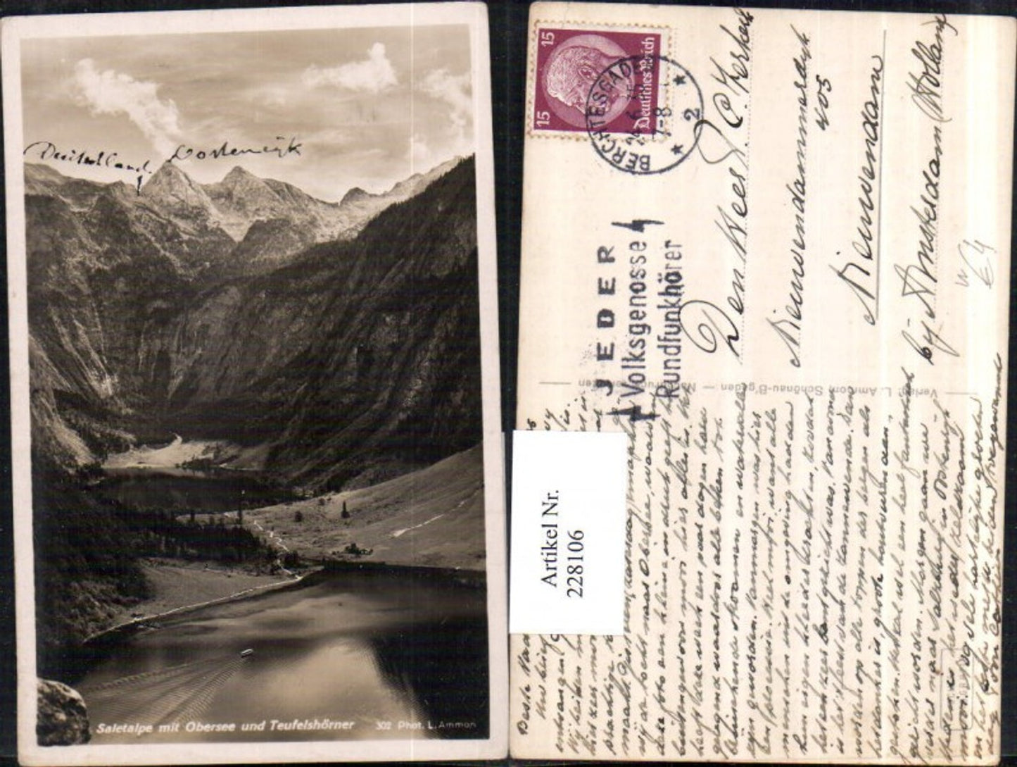 228106,Saletalpe m. Obersee u. Teufelshörner b. Schönau a. Königssee