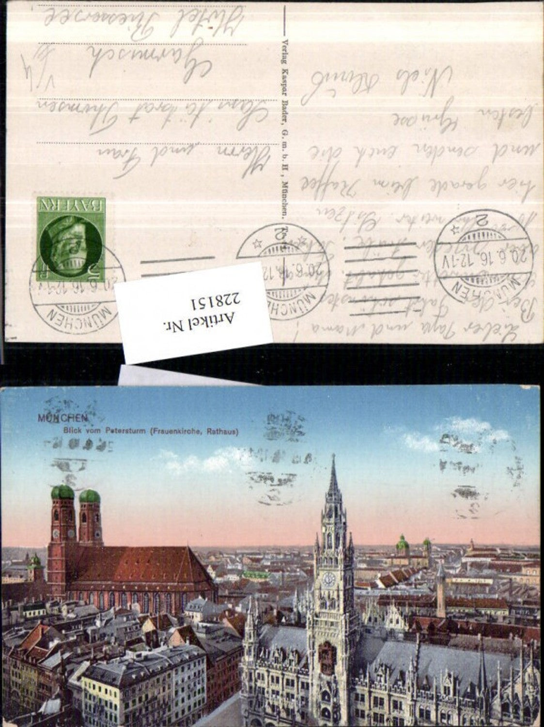 228151,München Teilansicht Blick v. Petersturm Rathaus Frauenkirche Kirche pub Kaspar Bader