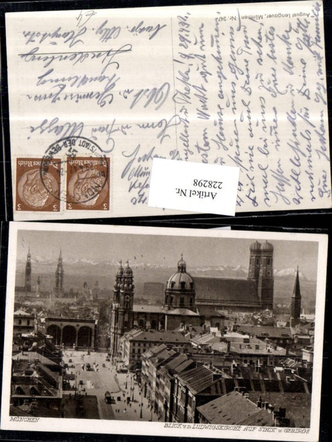 228298,München Blick v. d. Ludwigskirche auf Stadt u. Gebirge Rathaus Frauenkirche