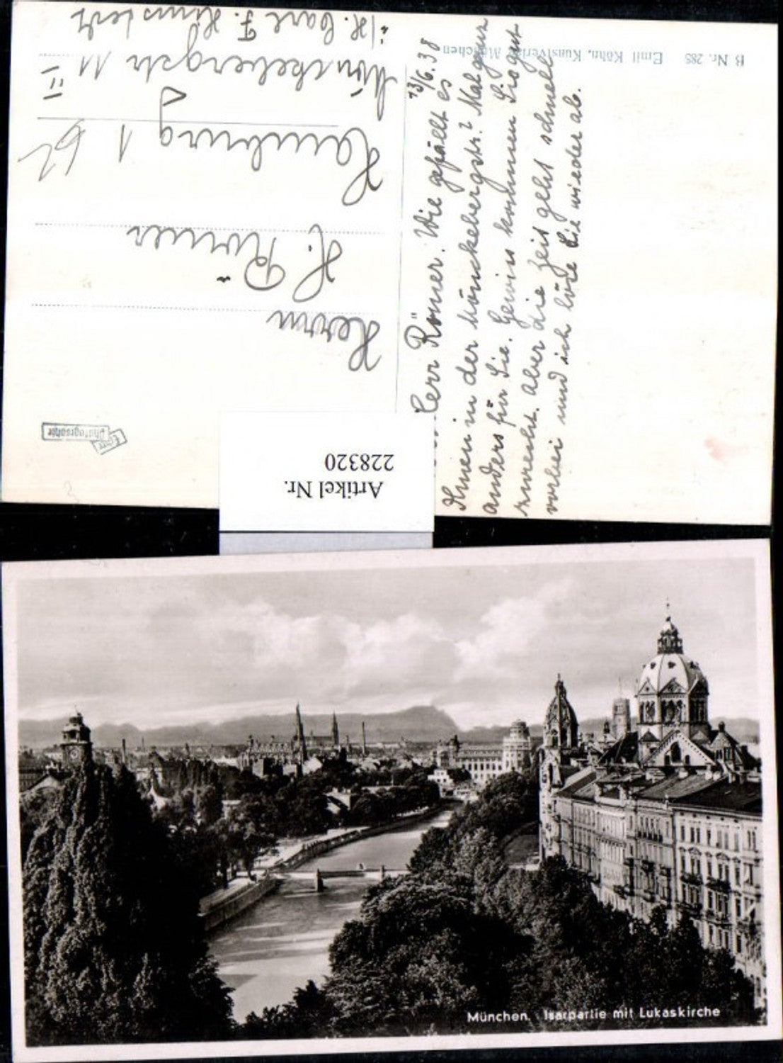 228320, Munich, partial view of the Isar River, including St. Luke's Church