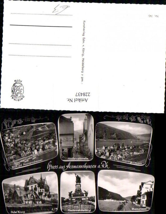 228437,Gruß aus Assmannshausen a. Rhein Totale Rheinstraße Niederwalddenkmal Hotel Krone Mehrbildkarte