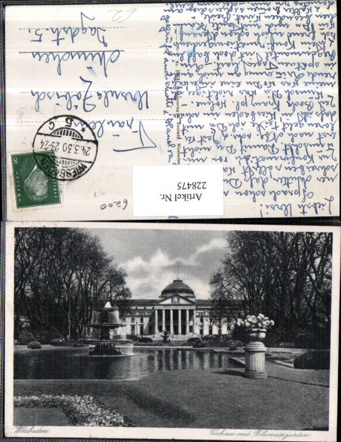 228475,Wiesbaden Kurhaus m. Blumengarten Garten Brunnen