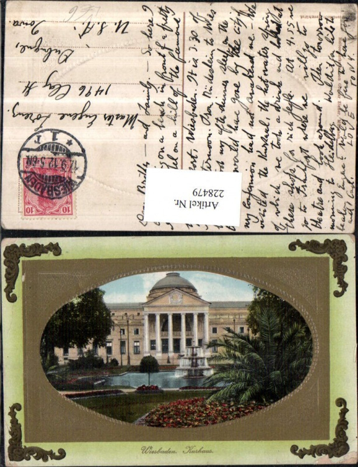 228479,Präge Litho AK Wiesbaden Kurhaus m. Brunnen pub Ottmar Zieher