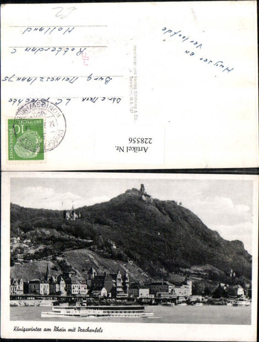 228556,Königswinter Teilansicht a. Rhein m. Drachenfels Burg Dampfer