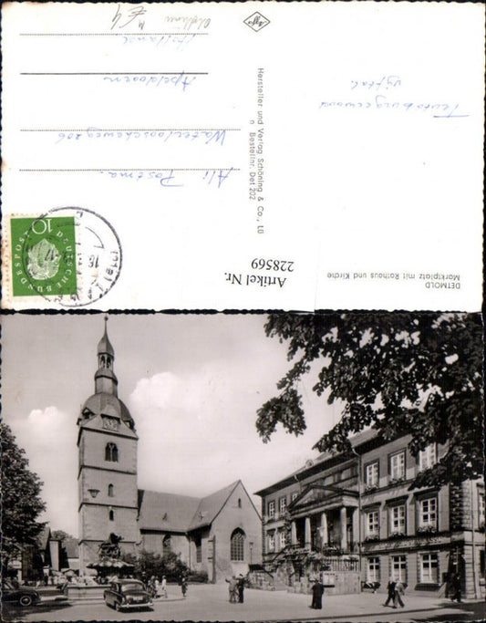 228569,Detmold Marktplatz m. Rathaus u. Kirche Oldtimer