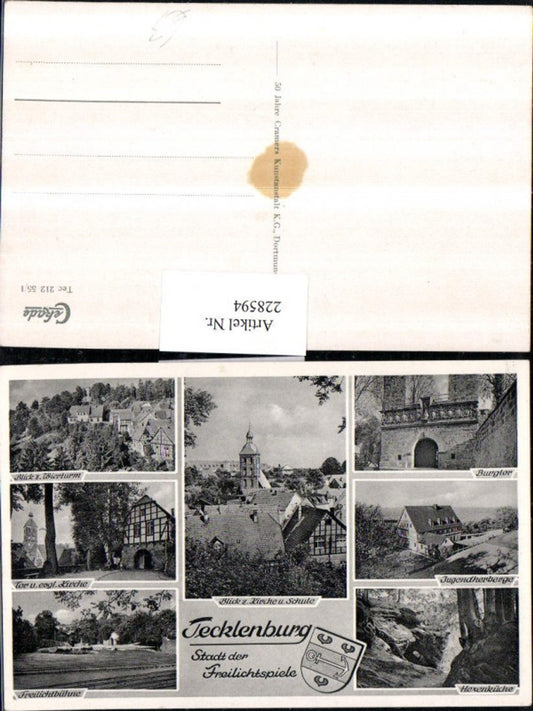 228594,Tecklenburg Totale Kirche Schule Burgtor Hexenküche Jugendherberge Freilichtbühen Mehrbildkarte
