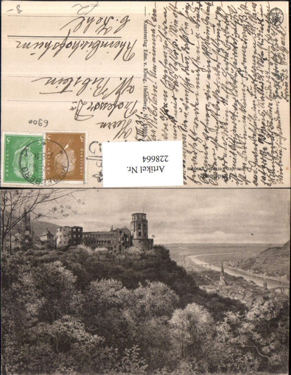 228664,Heidelberg v. d. Terrasse gesehen Burg Schloss