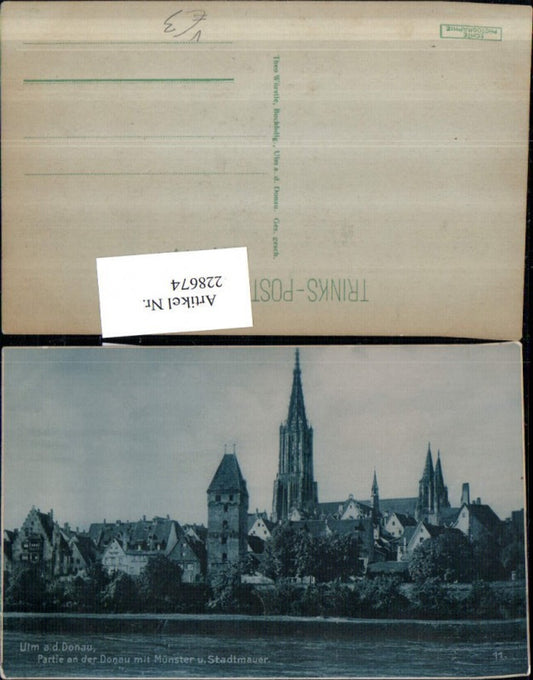 228674, Ulm on the Danube, part of the Danube with the Minster and city wall, pub Theo Würstle