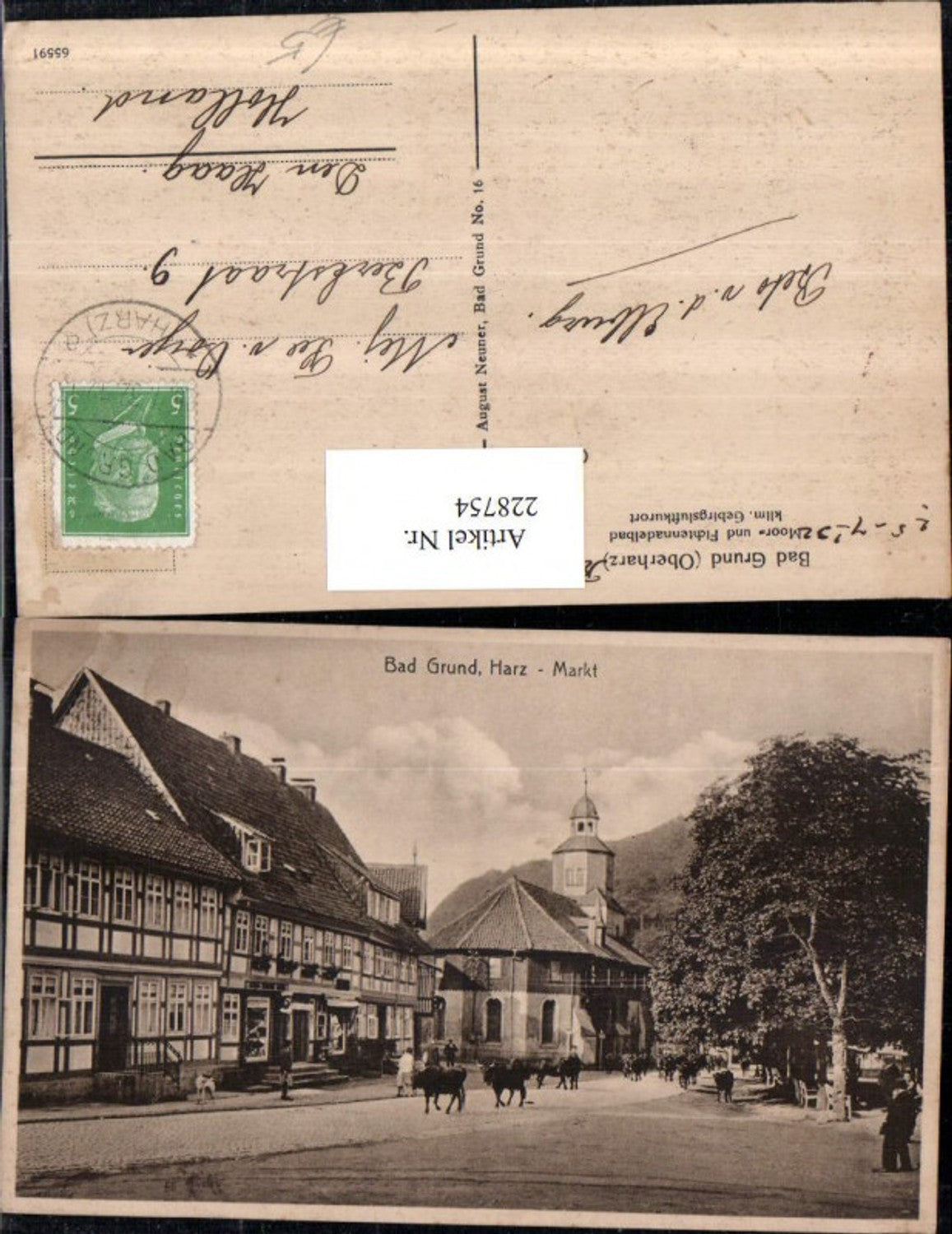 228754,Bad Grund im Harz Markt Straßenansicht Kirche Kühe