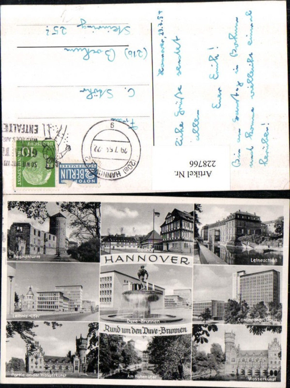 228766,Hannover Duve-Brunnen Ballhof Leineschloss Wasserkunst Beginenturm Mehrbildkarte