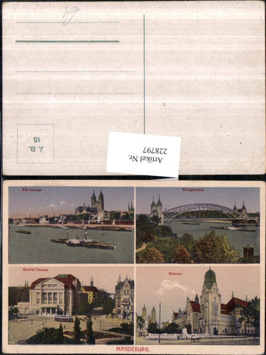 228797,Magdeburg Elb-Aussicht Königsbrücke Brücke Museum Zentral-Theater Mehrbildkarte