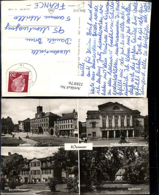 228876,Weimar Rathaus Deutsches Nationaltheater Goethehaus Schillerhaus Mehrbildkarte