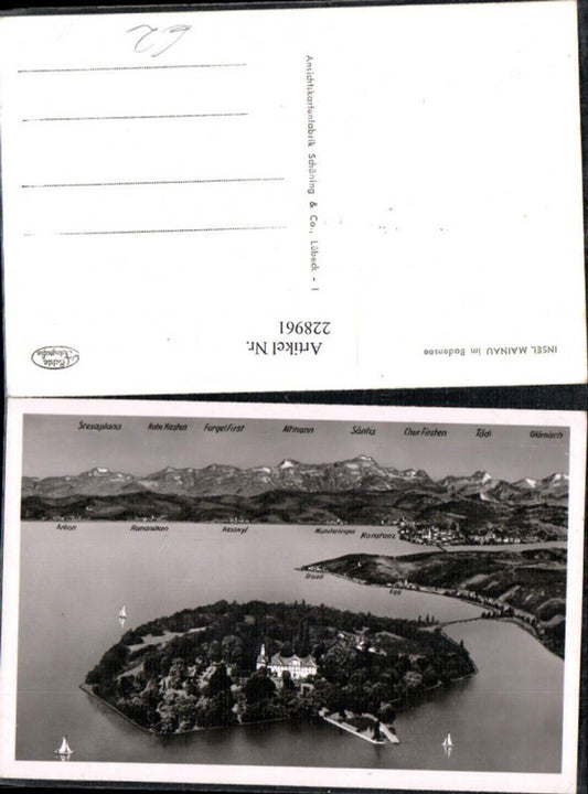 228961, Mainau Island in Lake Constance, total view with mountains Altmann Säntis Tödi Glärnisch