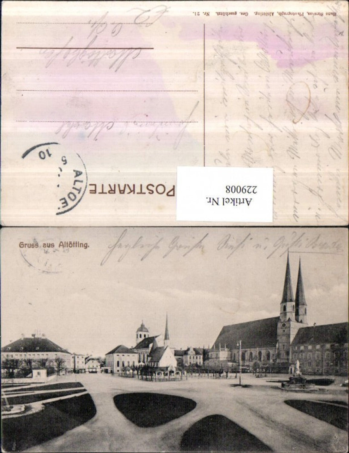 229008,Gruß aus Altötting Hauptplatz Kirche Brunnen