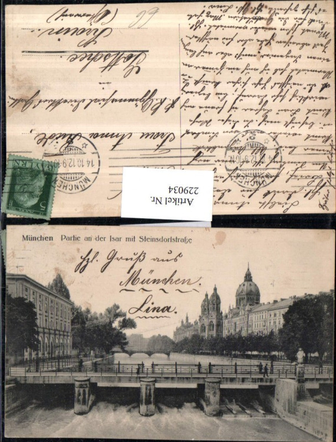 229034,München Partie a. d. Isar m. Steinsdorfstraße Brücke