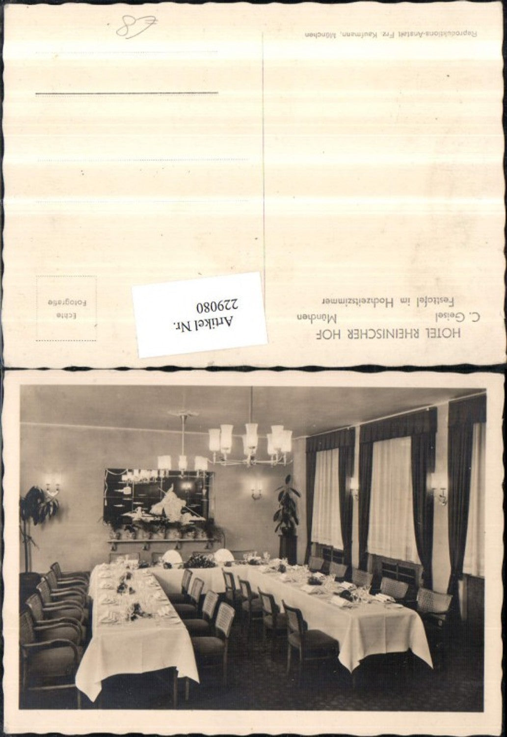 229080,München Hotel Rheinischer Hof Festtafel im Hochzeitszimmer Innenansicht