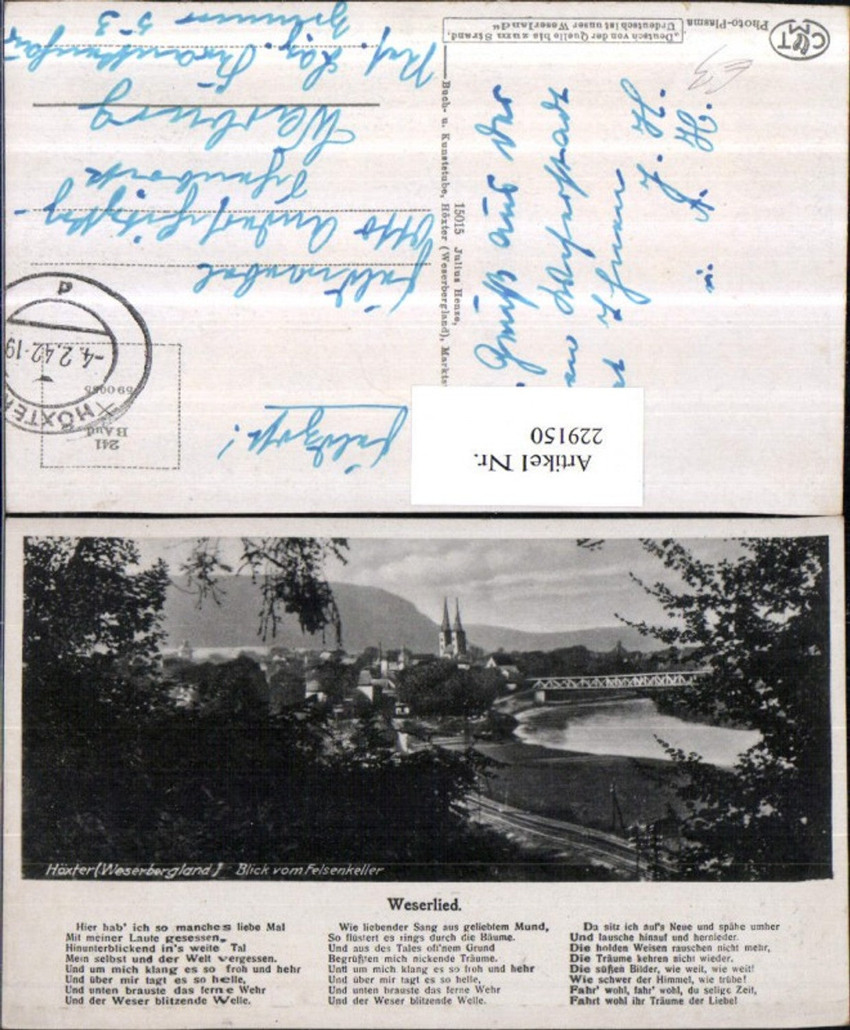 229150,Höxter Weserbergland Blick v. Felsenkeller Weserlied Liedtext