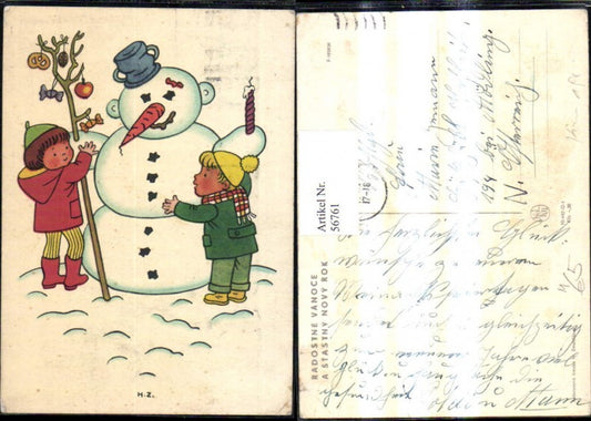 56761, Artist Ak HZ Snowman Children Carrot Candle Apple