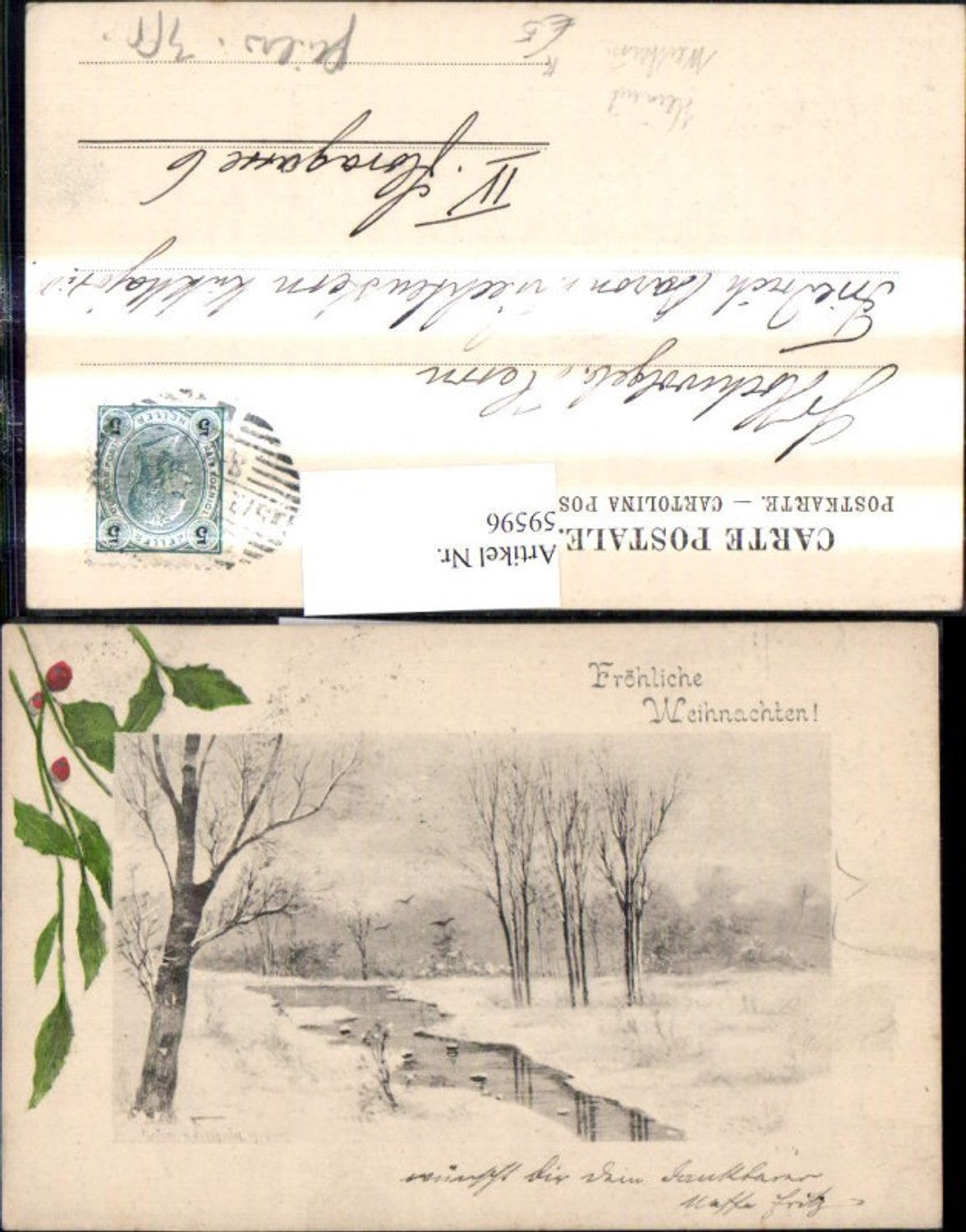 59596,Künstler Ak Heinrich Wertheim Weihnachten Winterlandschaft Bach Fluss Bäume Passepartout