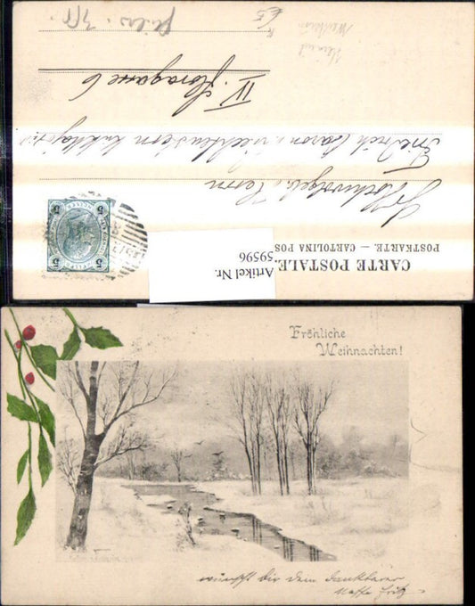 59596,Künstler Ak Heinrich Wertheim Weihnachten Winterlandschaft Bach Fluss Bäume Passepartout