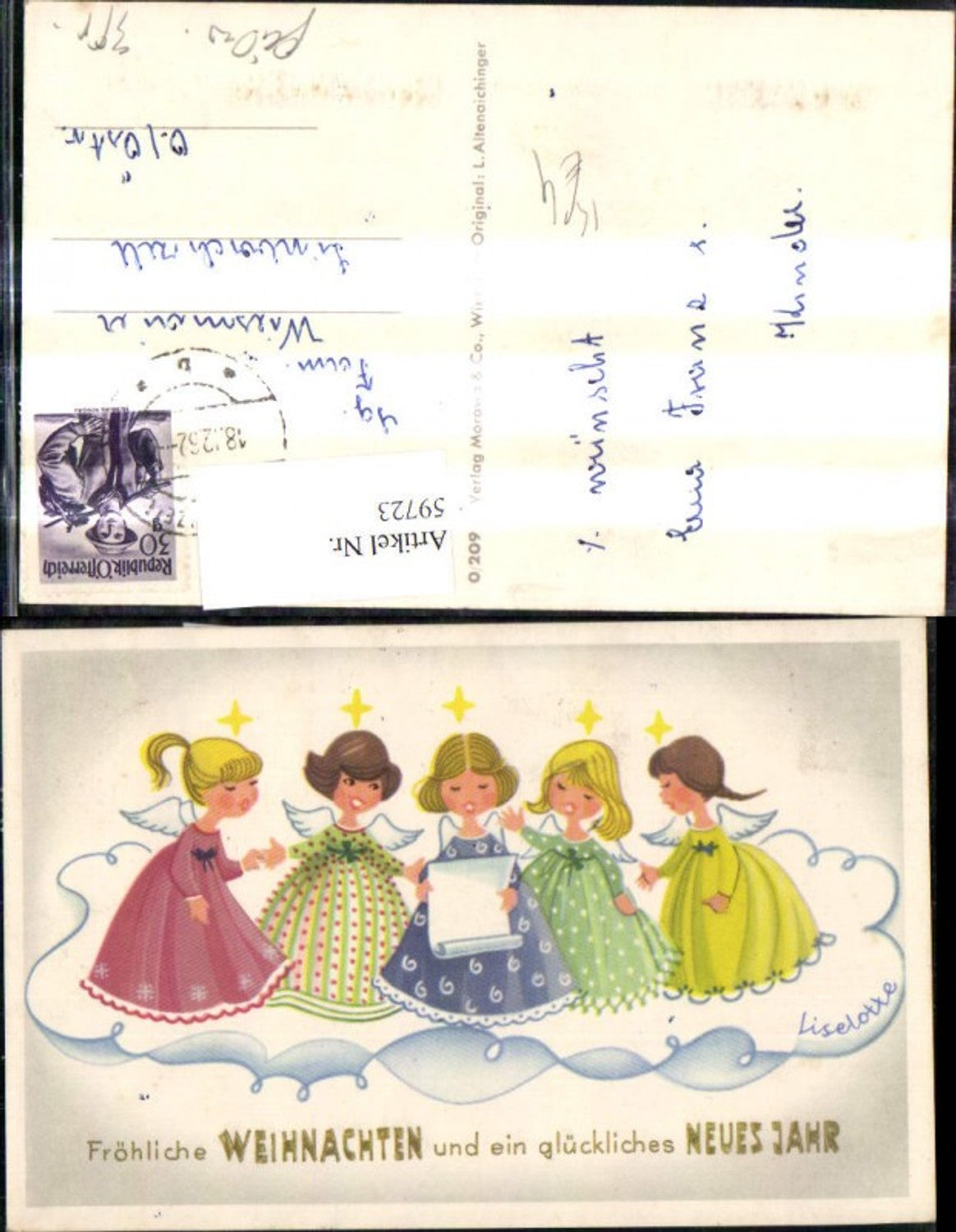59723,Künstler Ak Liselotte Weihnachten Chor a. Engeln Notelblatt Engel Präge Schrift