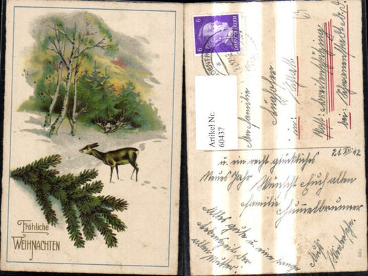 60437,Künstler Ak Weihnachten Winterwald Reh Wild Birke Tannenzweig