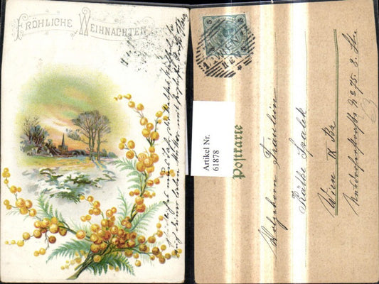 61878, Artist Lithograph Christmas Winter Village Branch Fern
