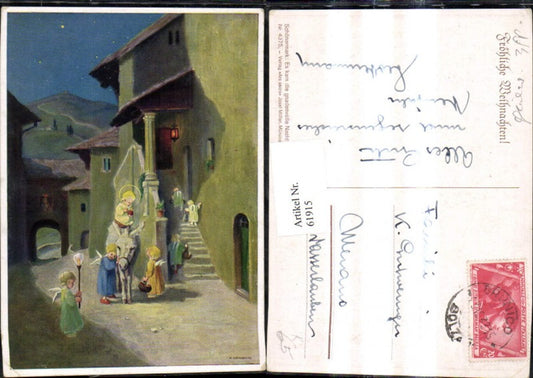 61915, Artist Ak Schönermark Christmas It came the gracious night Angel Christ Child Donkey