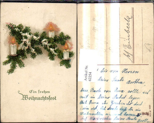 62254, Christmas fir branch snow with burning candles
