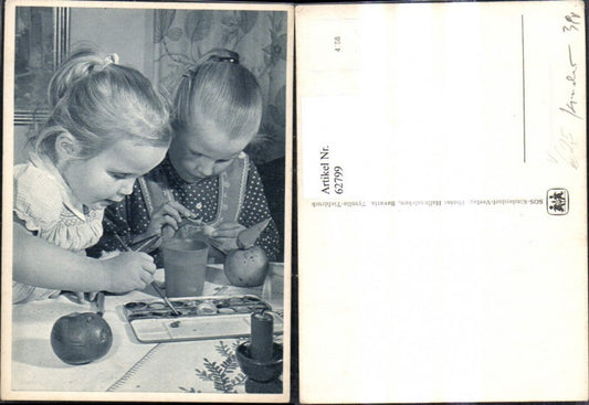 62799,SOS Kinderdorf 4/58 Kinder malen  Apfel Kerze Wasserfarbkasten Wasserfarben