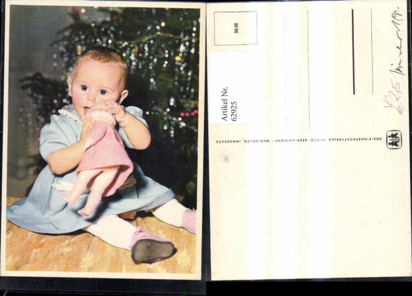 62925,SOS Kinderdorf 26/58 Kleinkind m. Puppe Weihnachtsbaum Christbaum Weihnachten