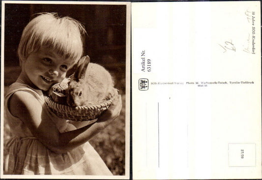 63189,SOS Kinderdorf 27/59 Mädchen m. Osternest Hasen Ostereier Ostern
