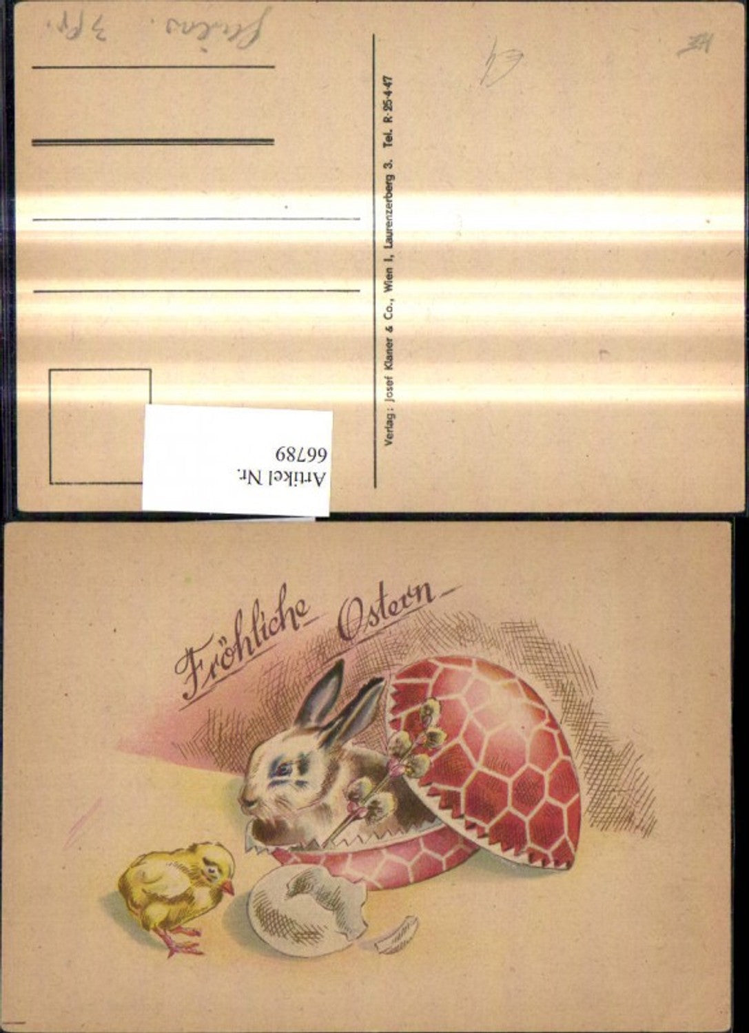 66789,Künstler Ak Ostern Hase i. Osterei Schachtel Küken