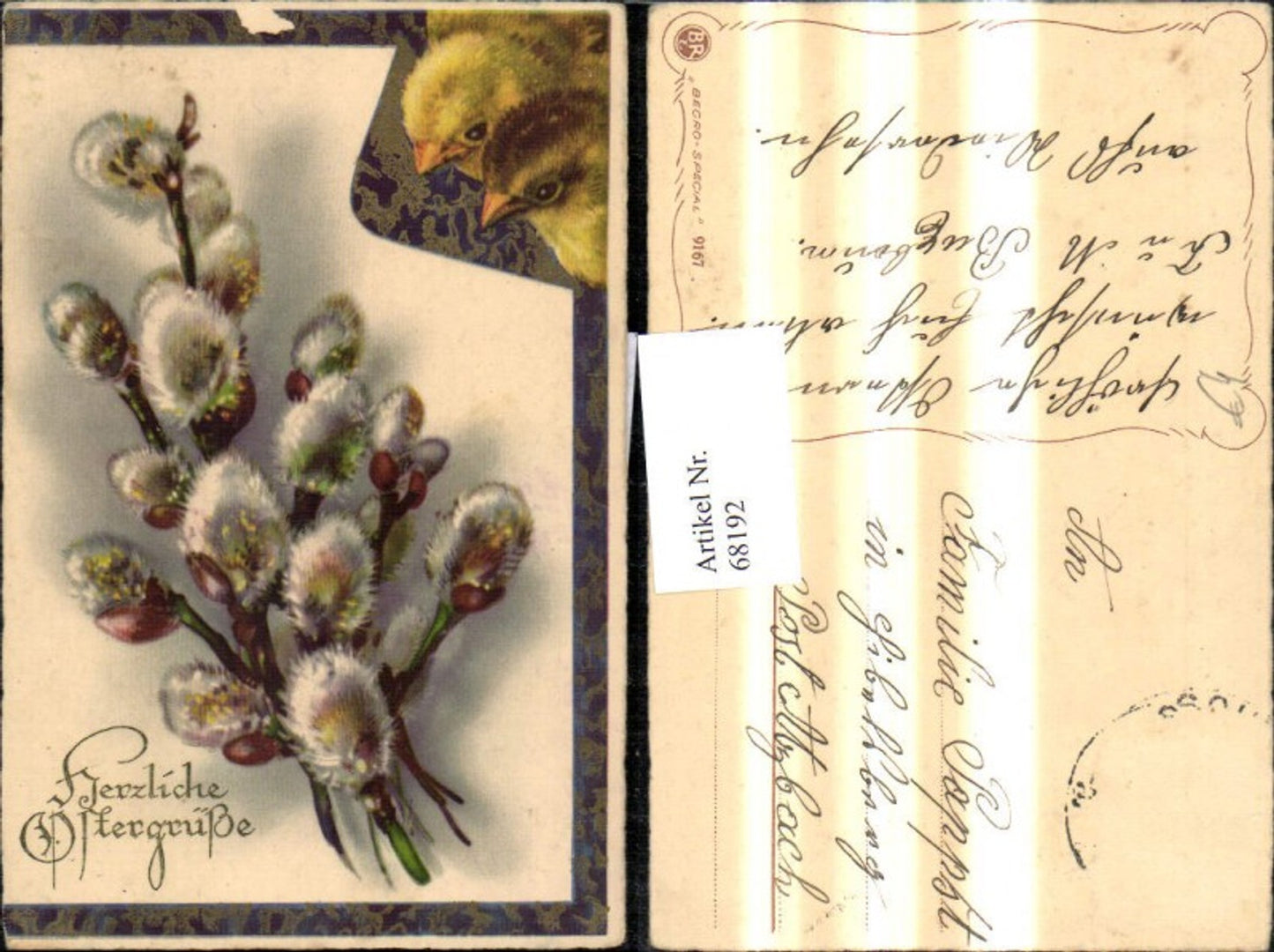 68192,Ostern Palmkätzchenzweig Küken Passepartout