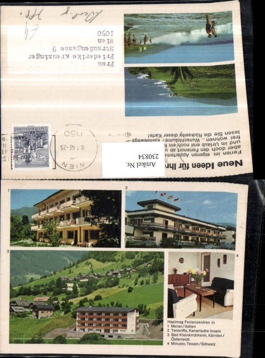 230834,Reklame Werbung Meran Teneriffa Kanarische Inseln Bad Kleinkirchheim Minusio Tessin Mehrbildkarte