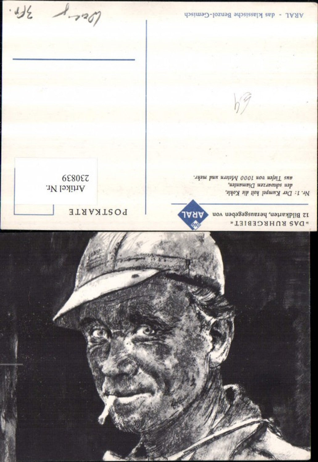 230839,Reklame Werbung Aral Das Ruhrgebiet Nr. 1 Text Mann m. Zigarette