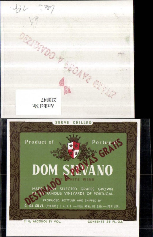 230847,Reklame Werbung Etikett Wein Dom Silvano Portugal