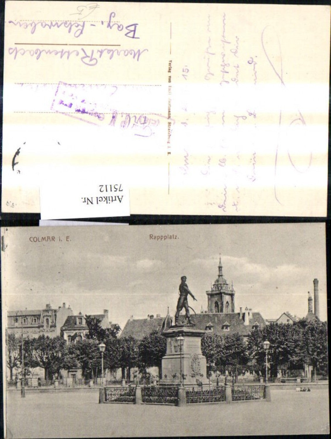75112, Colmar i. Alsace Rappplatz Monument Statue