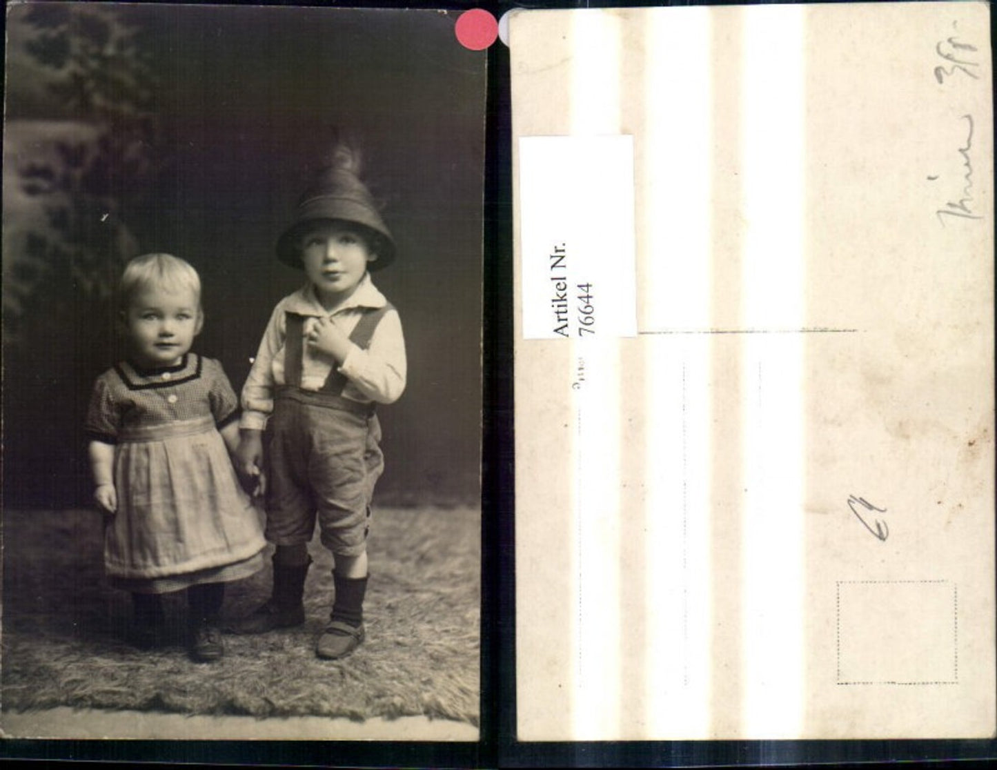 76644,Foto Ak Kinder m. Kleid Latzhose Hut