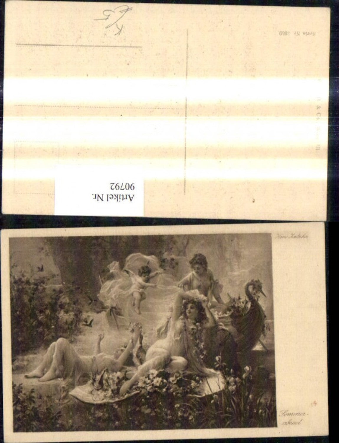 90792,Künstler Ak Hans Zatzka Sommerabend Frau Amor Blumen Schleier