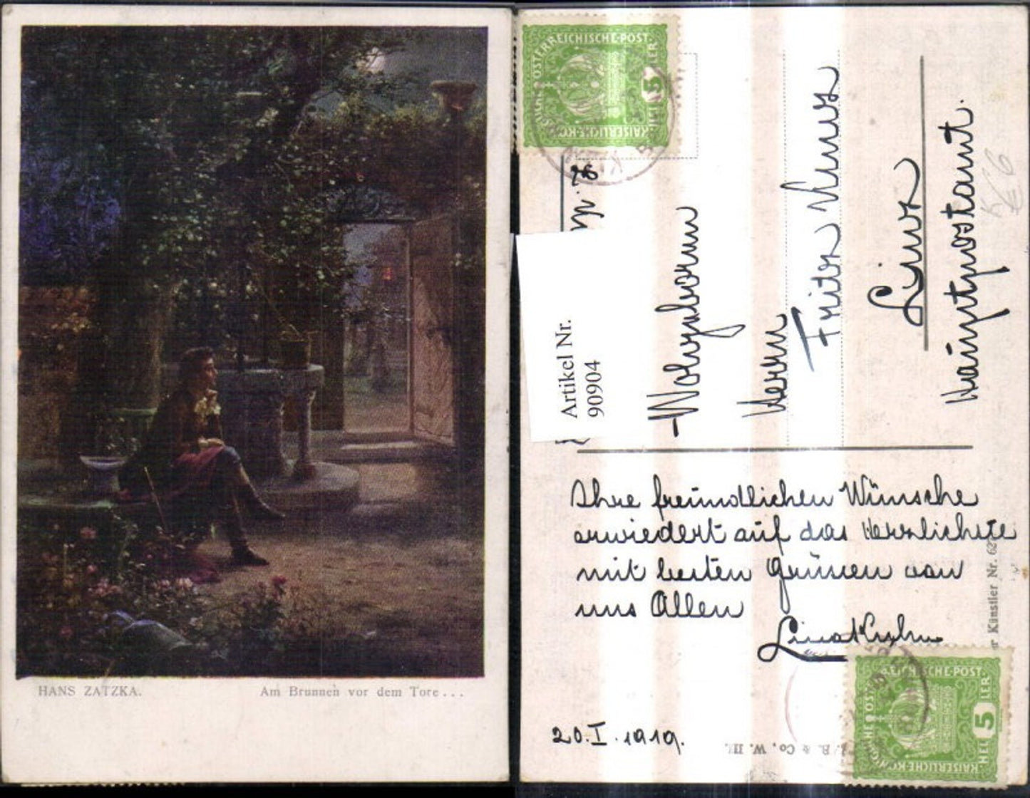 90904,Künstler Ak Hans Zatzka Am Brunnen v. d. Tore Mann Brunnen