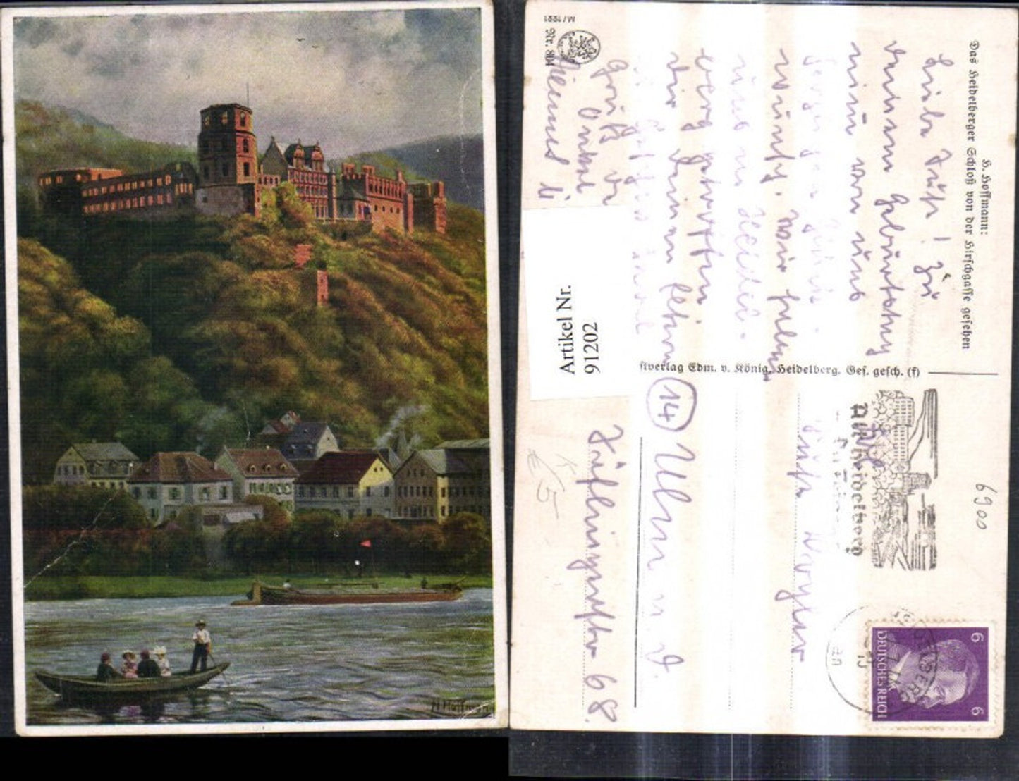 91202,Künstler Ak Heinrich Hoffmann Heidelberger Schloss v. d. Kirchgasse gesehen