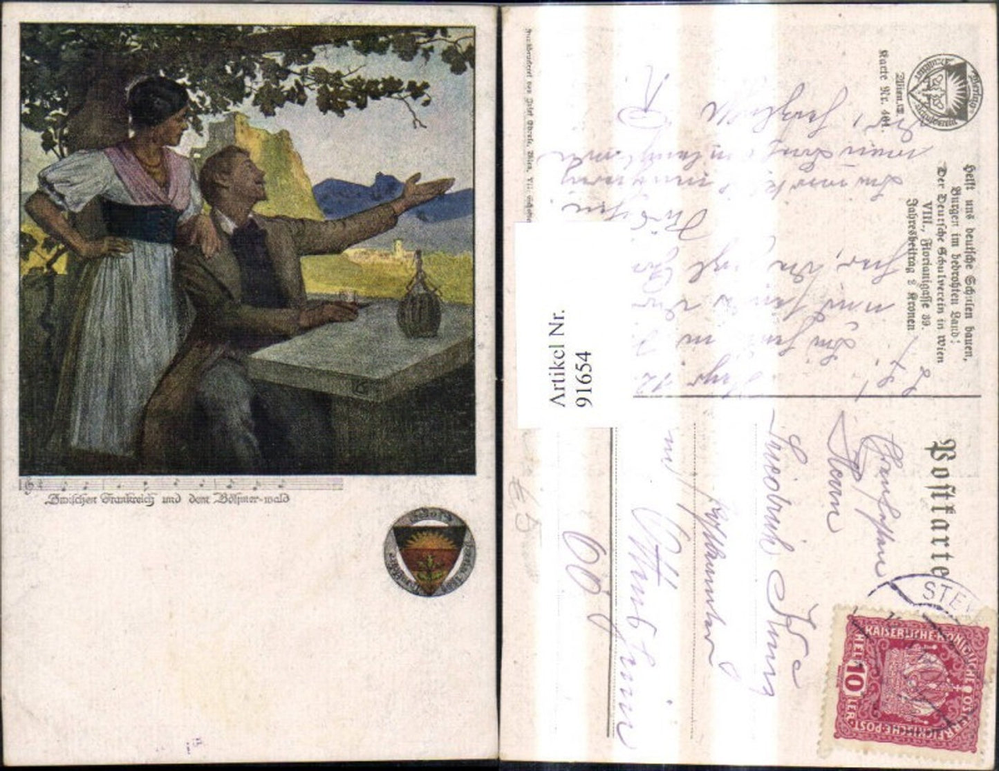 91654, German School Association 461 Woman Man Wine glass Wine Music staff