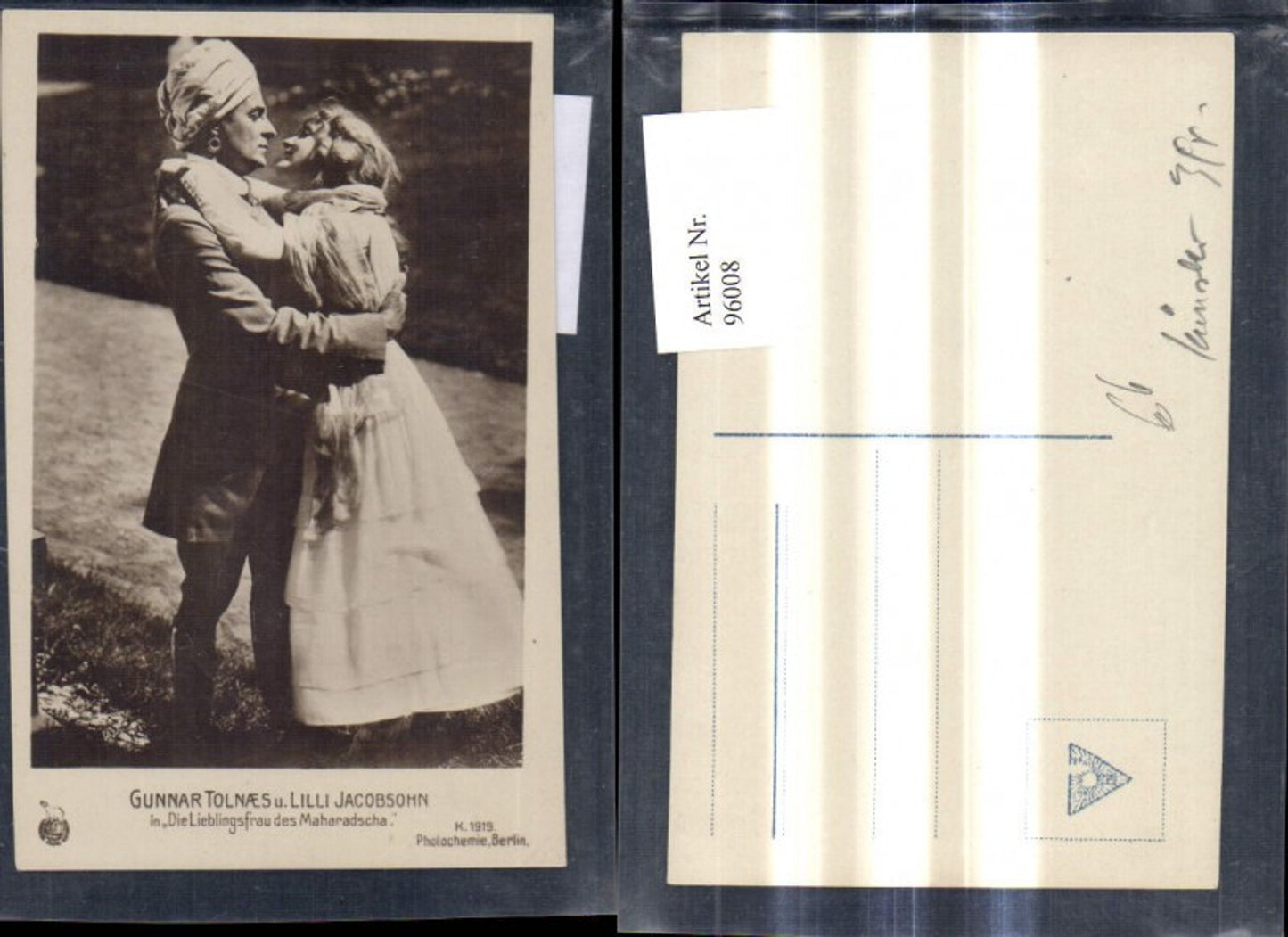 96008,Gunnar Tolnaes u. Lilli Jacobsohn i. Die Lieblingsfrau d. Maharadscha pub Photochemie Berlin K 1919
