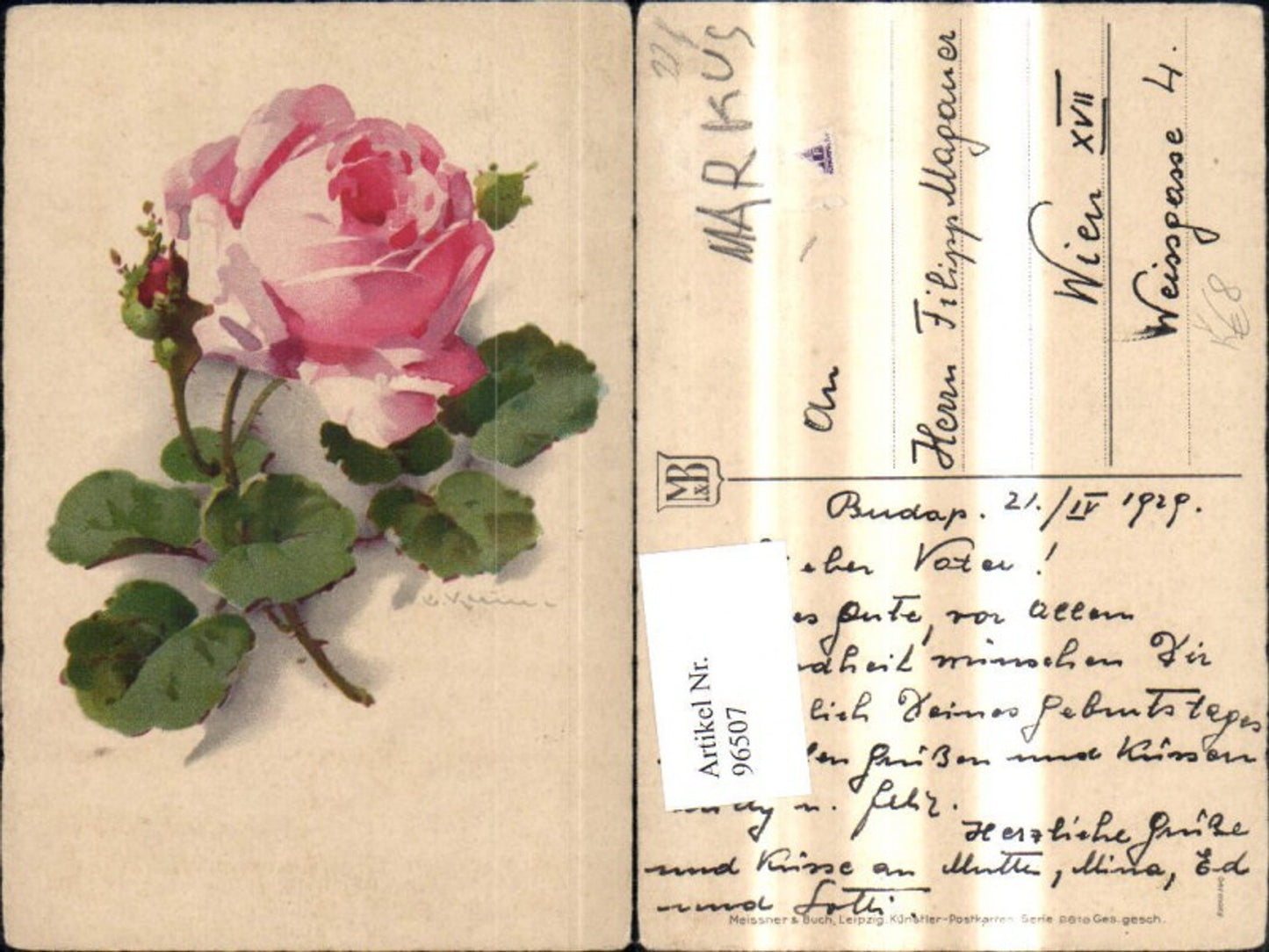 96507,Künstler Ak Catharina Klein Rosa Rosen Blume pub Meissner & Buch 2819